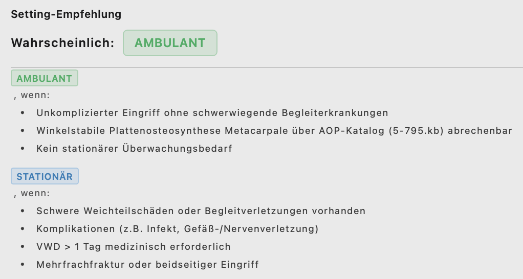 PfadfinderDeck Ergebnisansicht mit Setting-Empfehlung